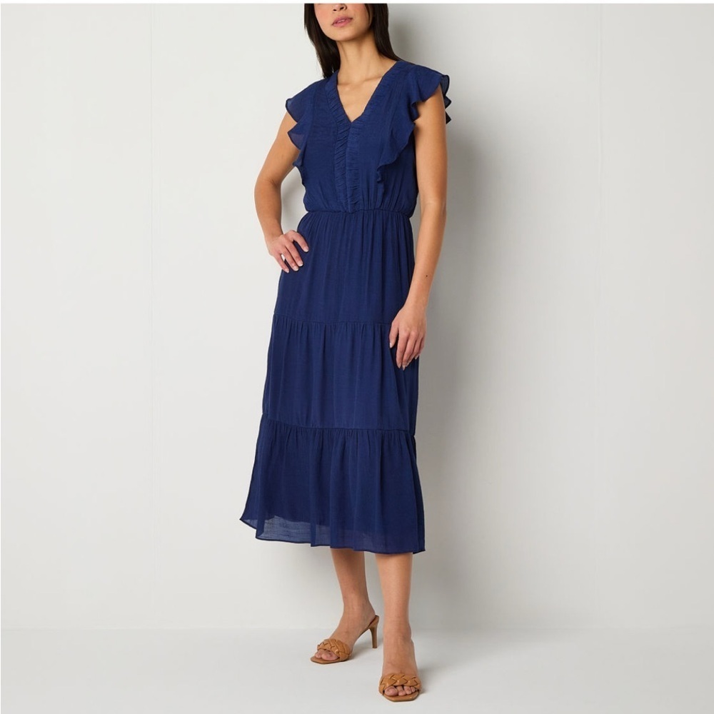 NWT-ALYX-S-navy blue-short sleeve, midi/Maxi, fit & flare, V-neck,flowy, dress.